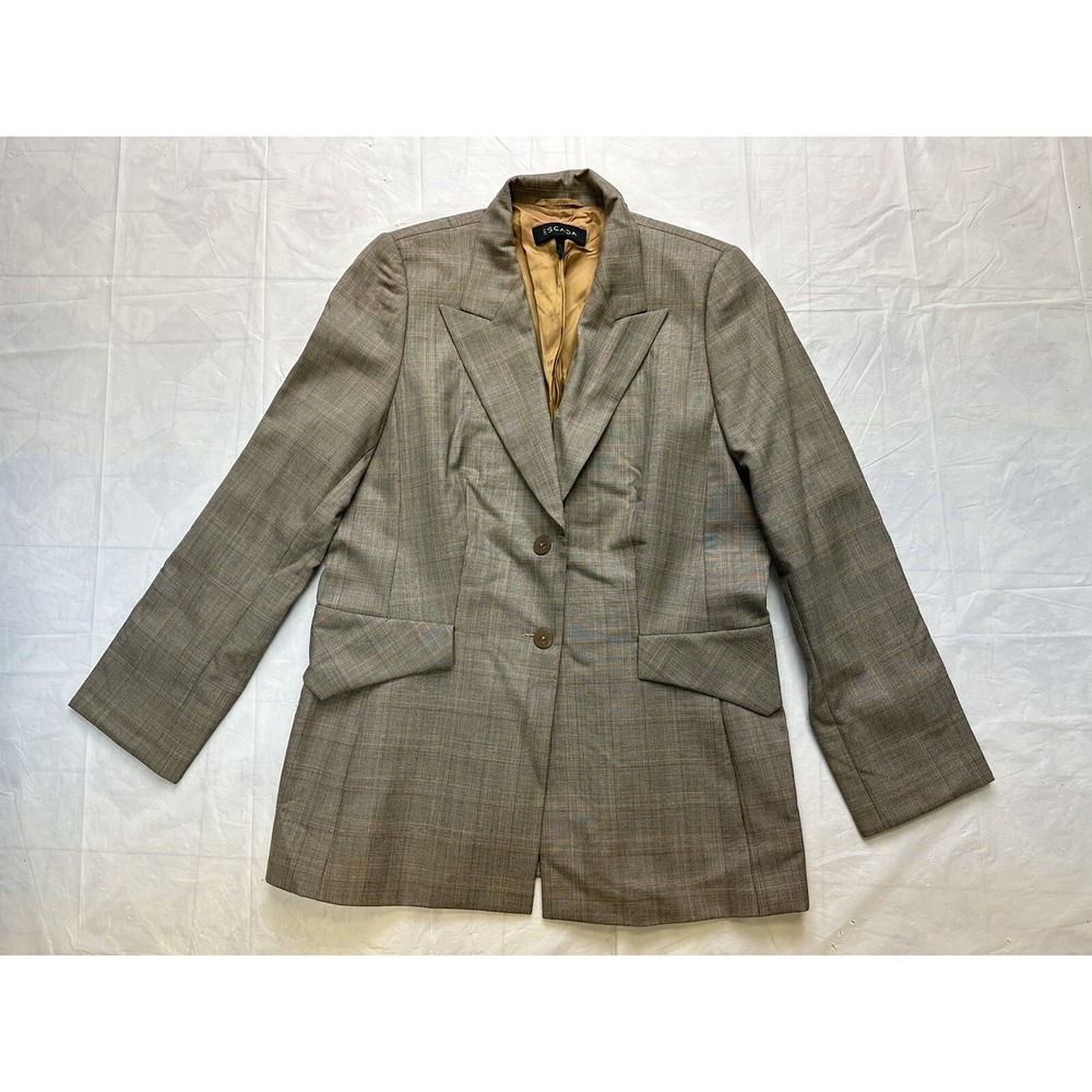 Escada Blazer Womens 40 Plaid Wool Jacket 2 Buttons VTG